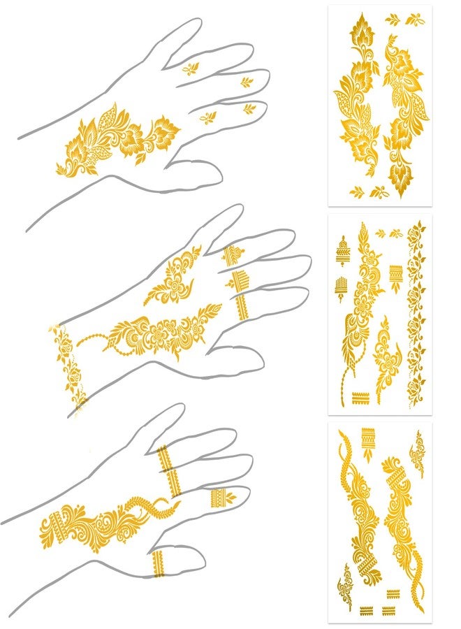 Roarhowl Metallic Gold Temporary Tattoostattoos for women and Girls, gold glitter tattoos,Floral Style Body Art Stickers, 8 Large Sheets tattoos for women Girls (Colorful gold glitter-1) - Image 2